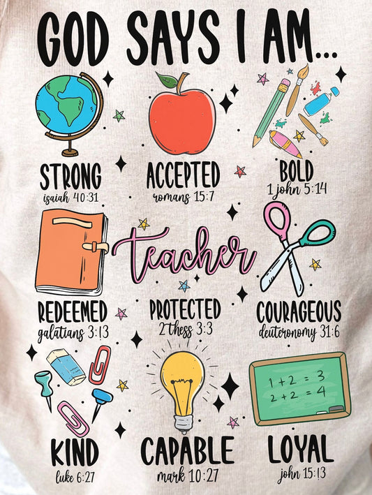 God says I am… Teacher DTF Transfer Design