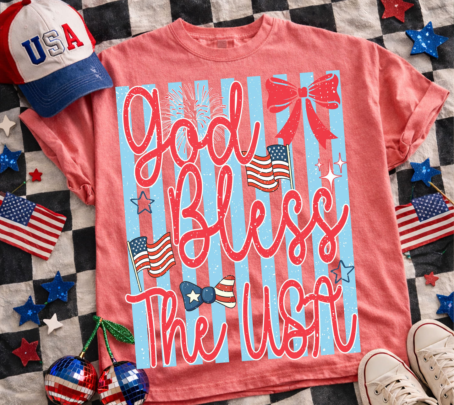 GOD BLESS THE USA stripes  DTF Transfer design