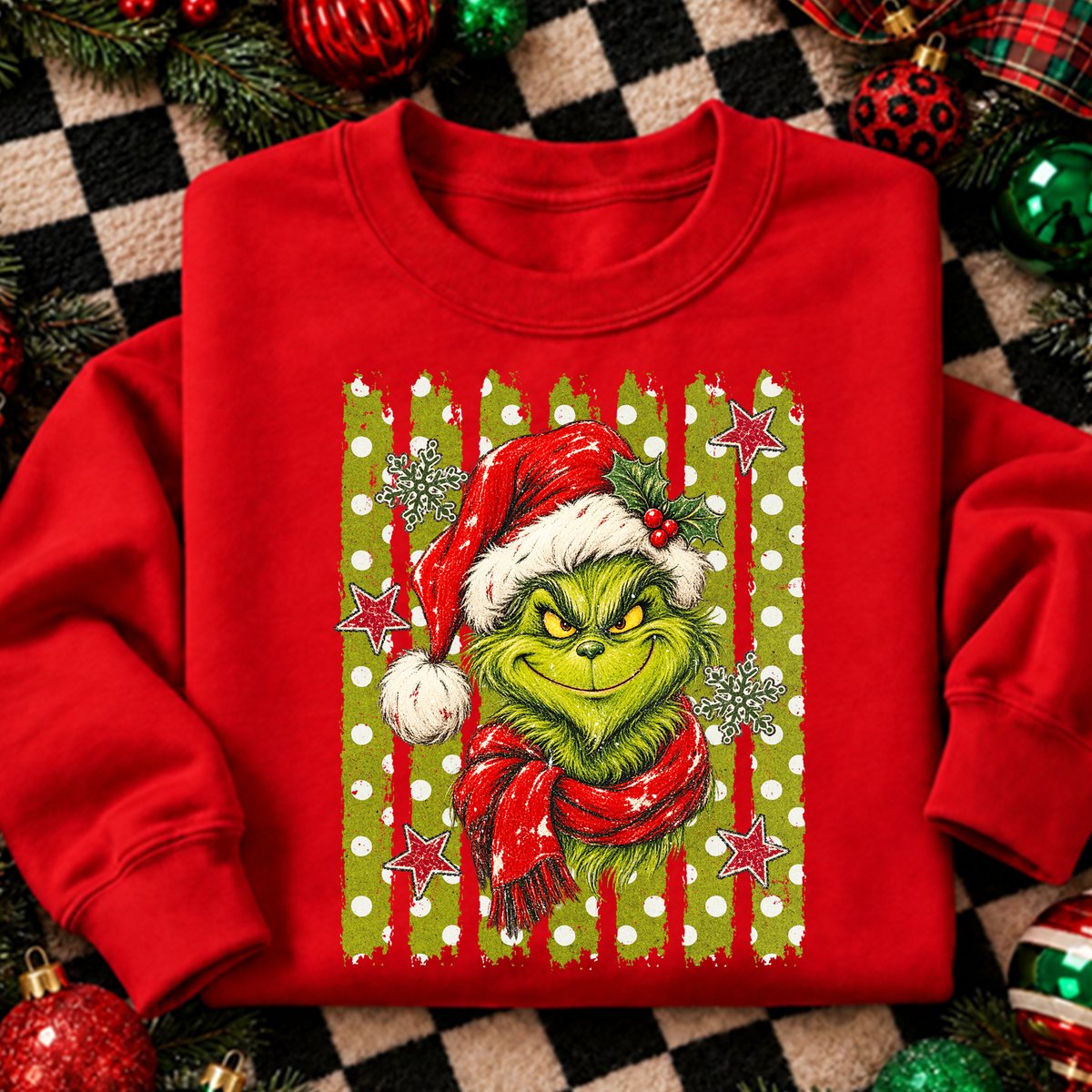 GRINCH wearing santa hat with stripes 1 DTF Transfer Design