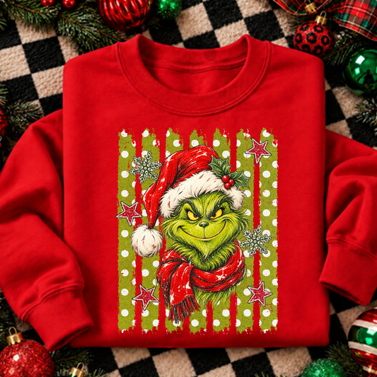 GRINCH wearing santa hat with stripes 1 DTF Transfer Design