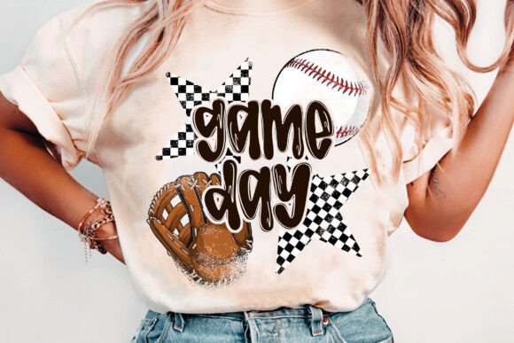 Game Day Baseball checkered stars DTF Transfer Design CF