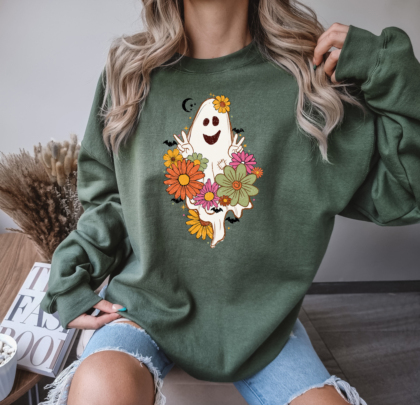 Ghost with Flowers DTF Transfer Design