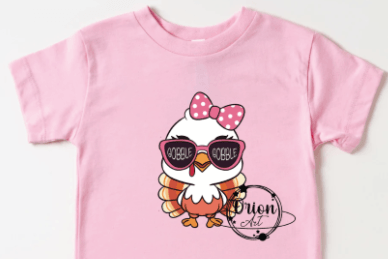 Girl turkey pink bow dots DTF Transfer Design