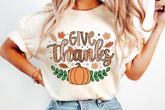 Give Thanks Pumpkin DTF Transfer Design