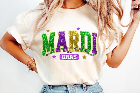 Mardi Gras Faux Glitter DTF Transfer Design CF