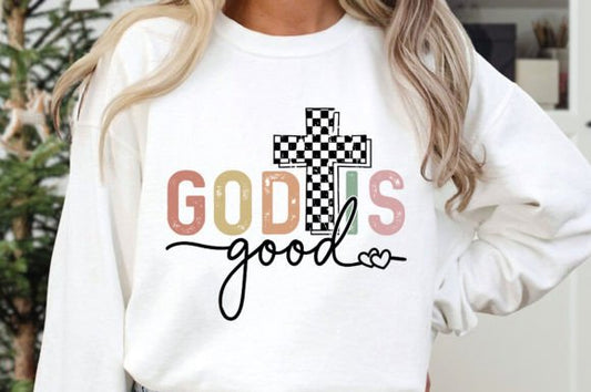 God is Good checkered Cross DTF Transfer Design