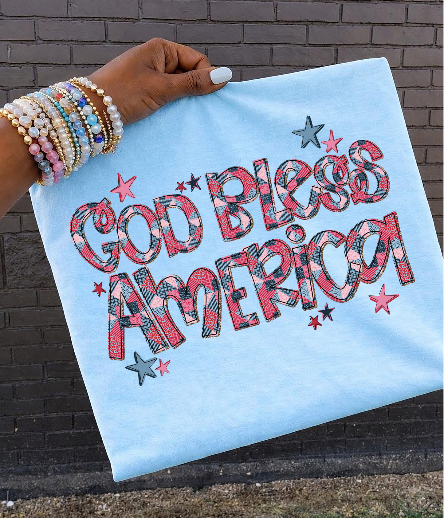 God Bless America quilt and stars DTF Transfer design