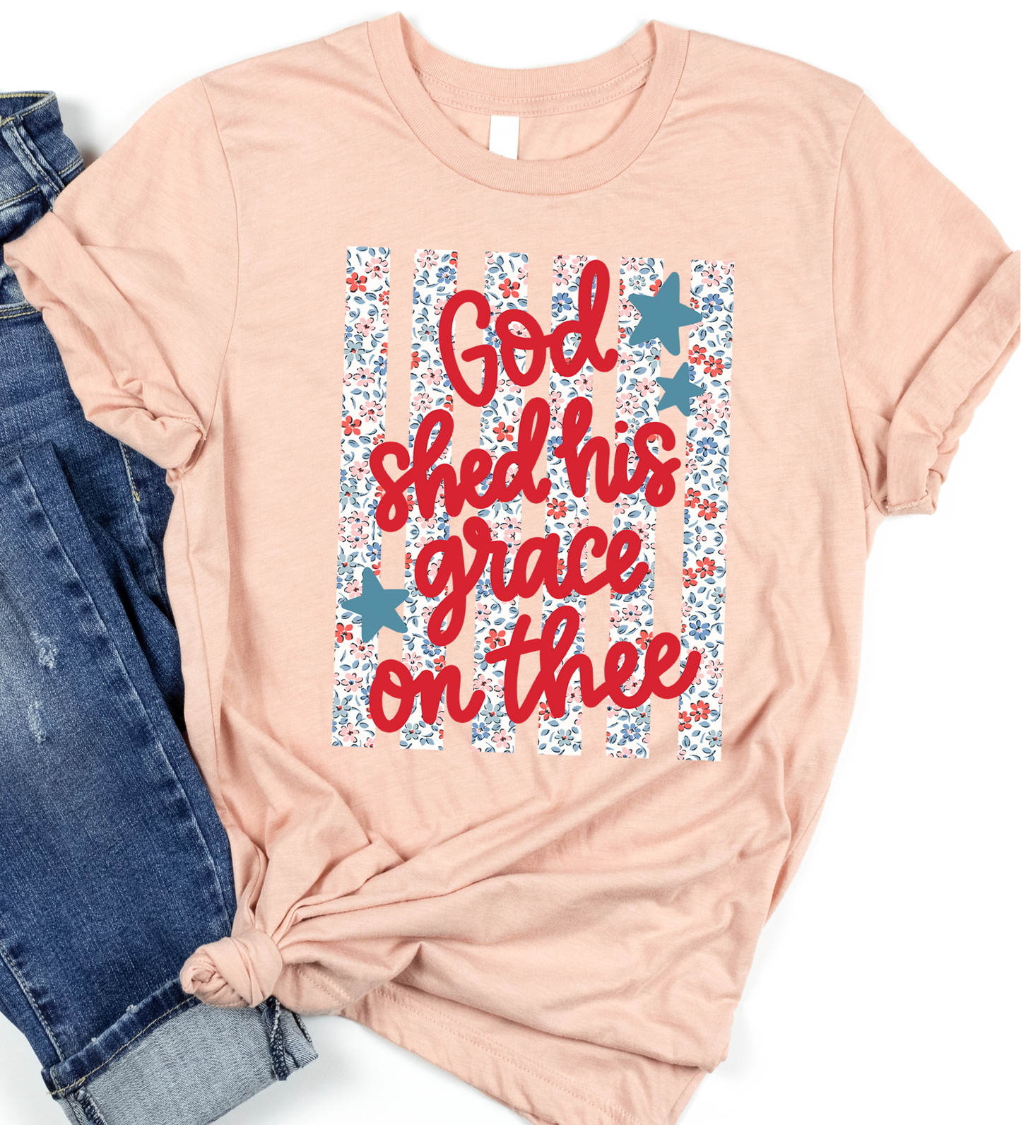 God Shed His Grace on Thee floral stripes DTF Transfer Design