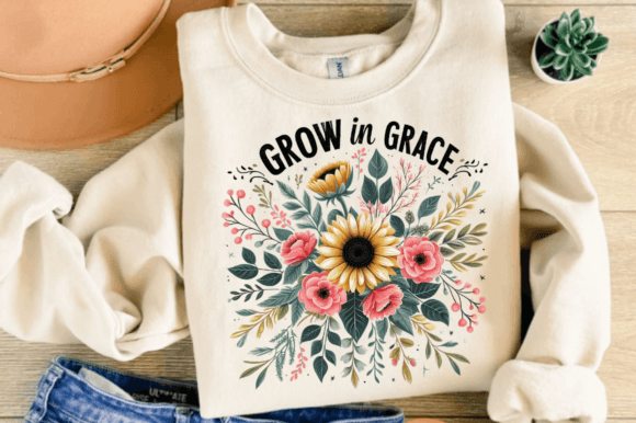 Grow in Grace Yellow and Pink Flowers DTF Transfer Design