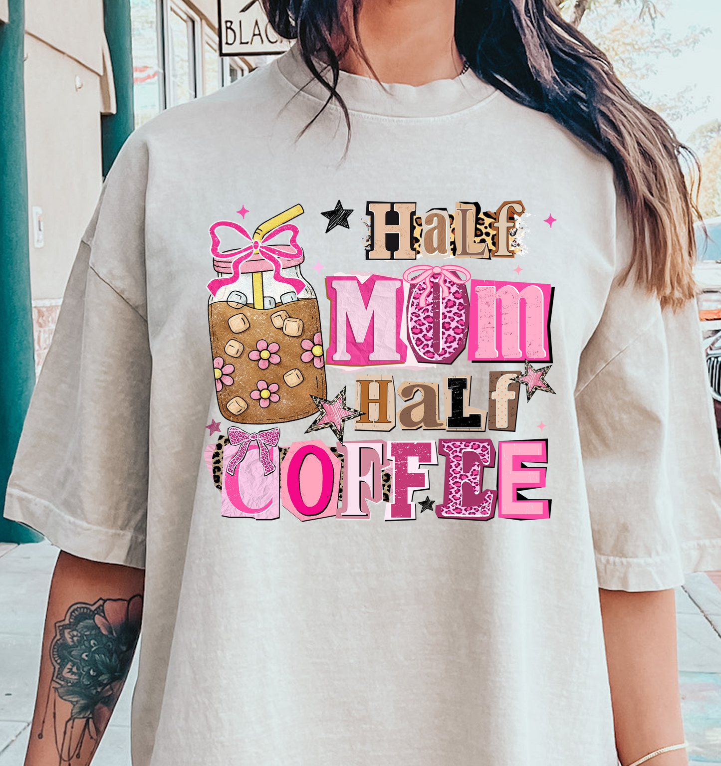 Half mom Half coffee DTF Transfer Design