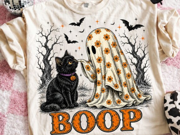 Halloween Boop Ghost Cat DTF Transfer Design