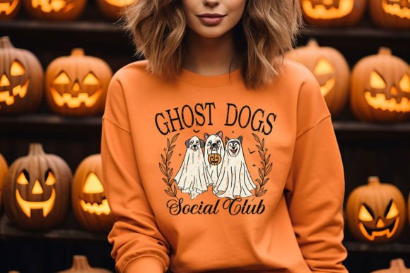 Halloween ghost dog retro spooky DTF Transfer Design