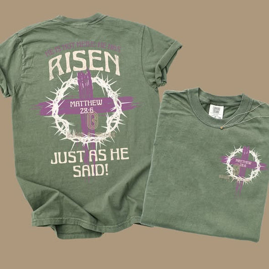 He is Not Here He has Risen purple cross with pocket DTF Transfer Design