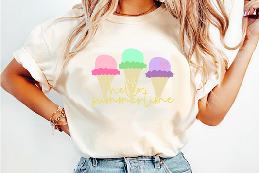 Hello Summertime Ice Cream DTF Transfer Design