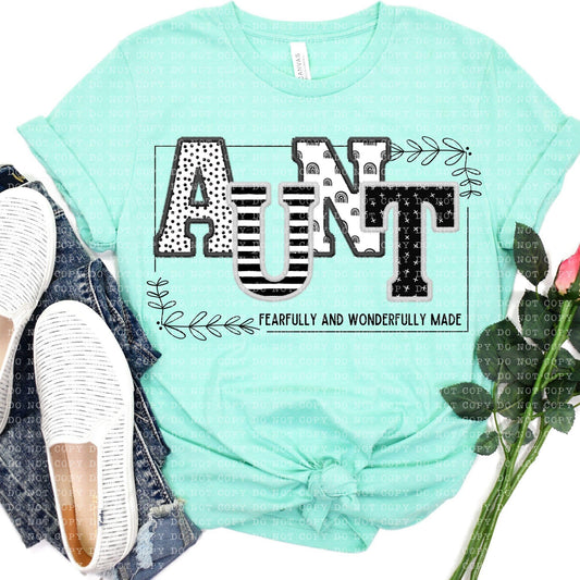 Aunt Fearfully and Wonderfully Made DTF Transfer Design