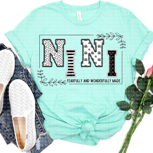 Nini Fearfully and Wonderfully Made DTF Transfer Design