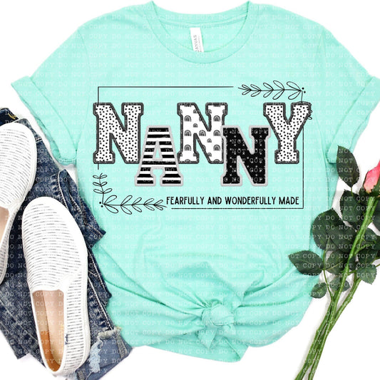 Nanny Fearfully and Wonderfully Made DTF Transfer Design