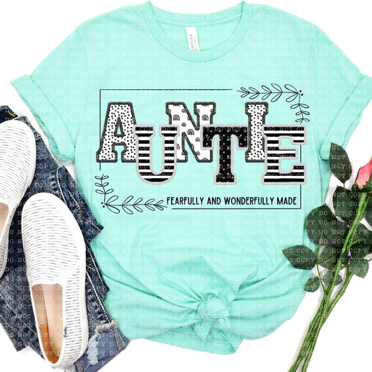 Auntie Fearfully and Wonderfully Made DTF Transfer Design