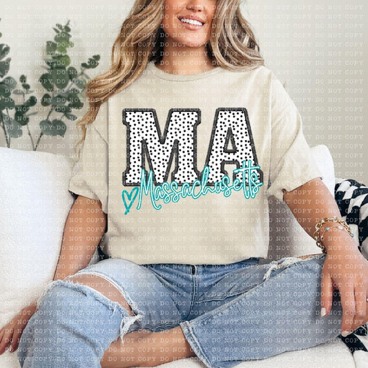 Massachusetts Dotted Faux Embroidery DTF Transfer Design