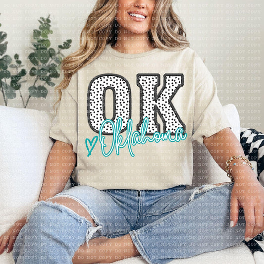 Oklahoma Dotted Faux Embroidery DTF Transfer Design