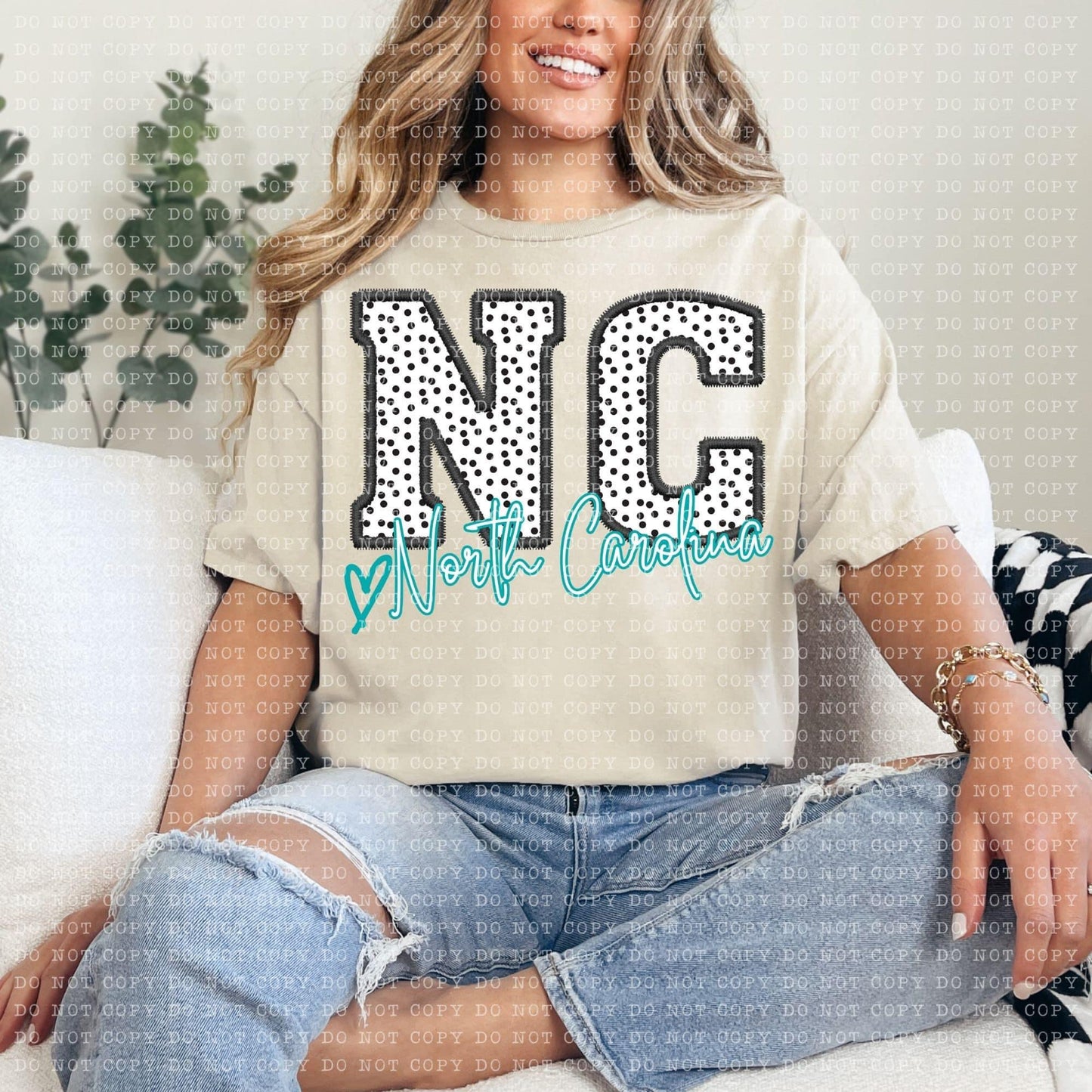 North Carolina Dotted Faux Embroidery DTF Transfer Design