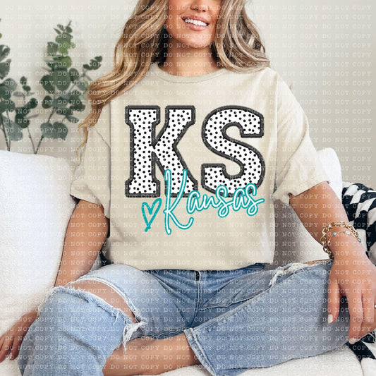 Kansas Dotted Faux Embroidery DTF Transfer Design