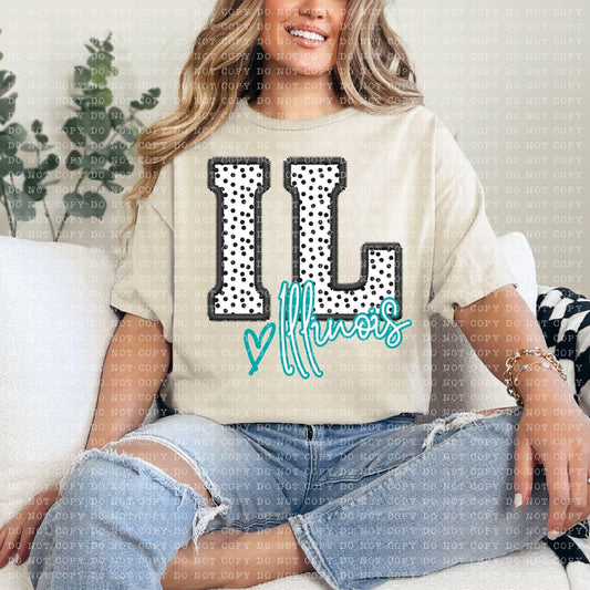 Illinois Dotted Faux Embroidery DTF Transfer Design