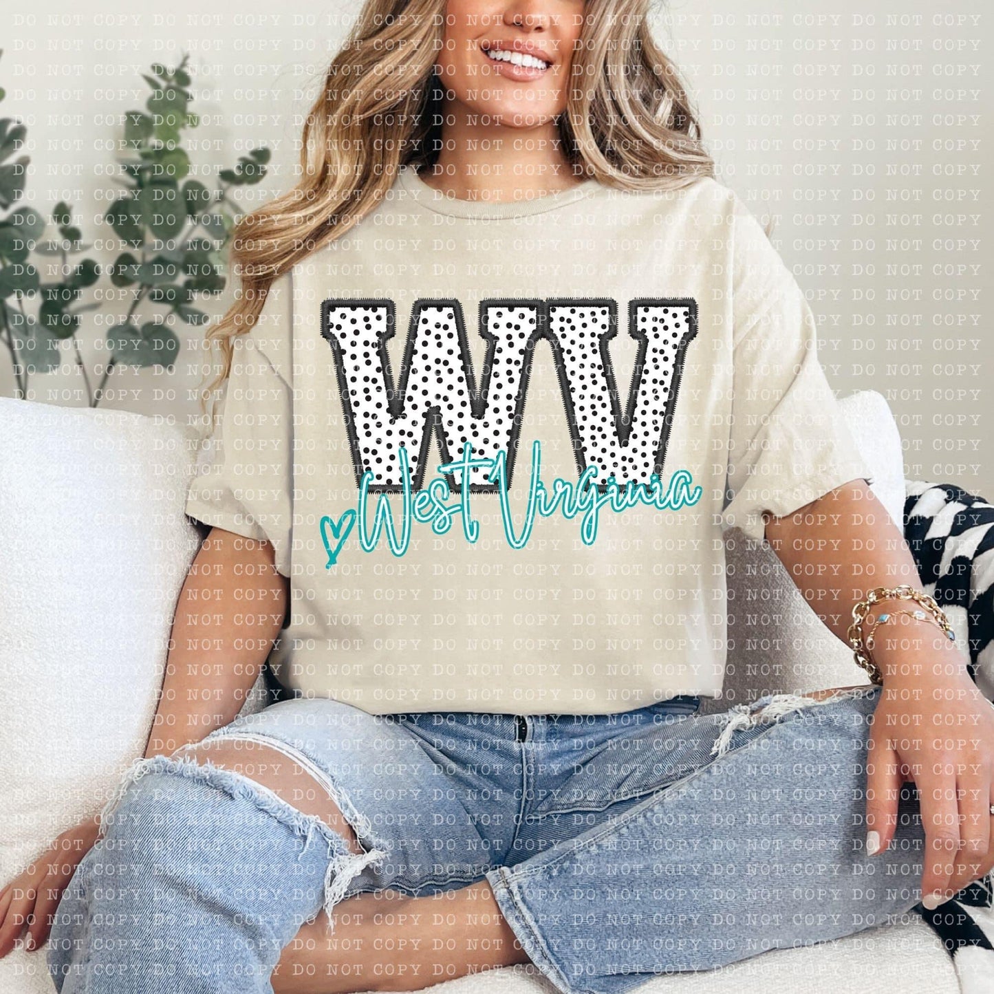 West Virginia Dotted Faux Embroidery DTF Transfer Design