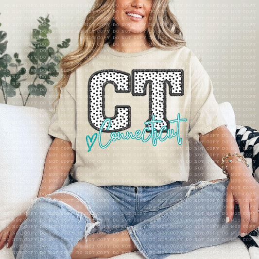 Connecticut Dotted Faux Embroidery DTF Transfer Design