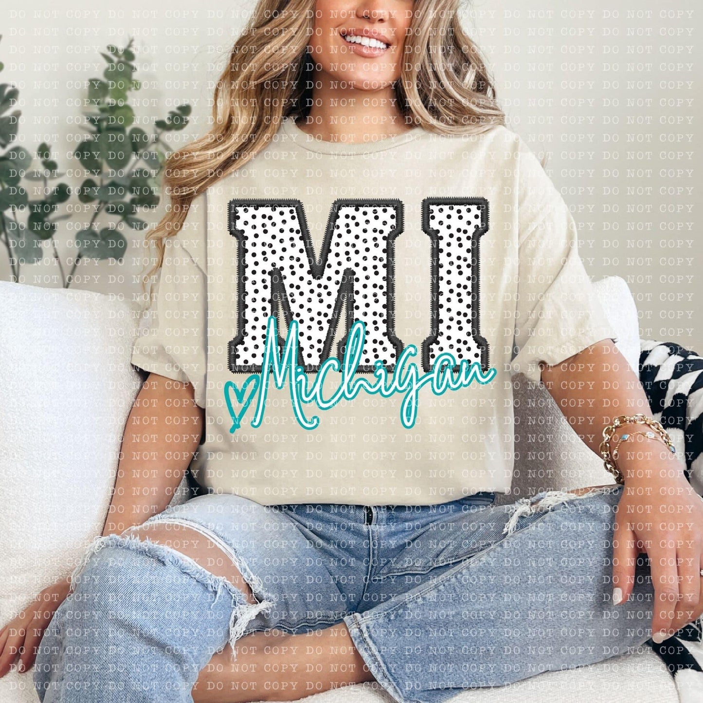 Michigan Dotted Faux Embroidery DTF Transfer Design