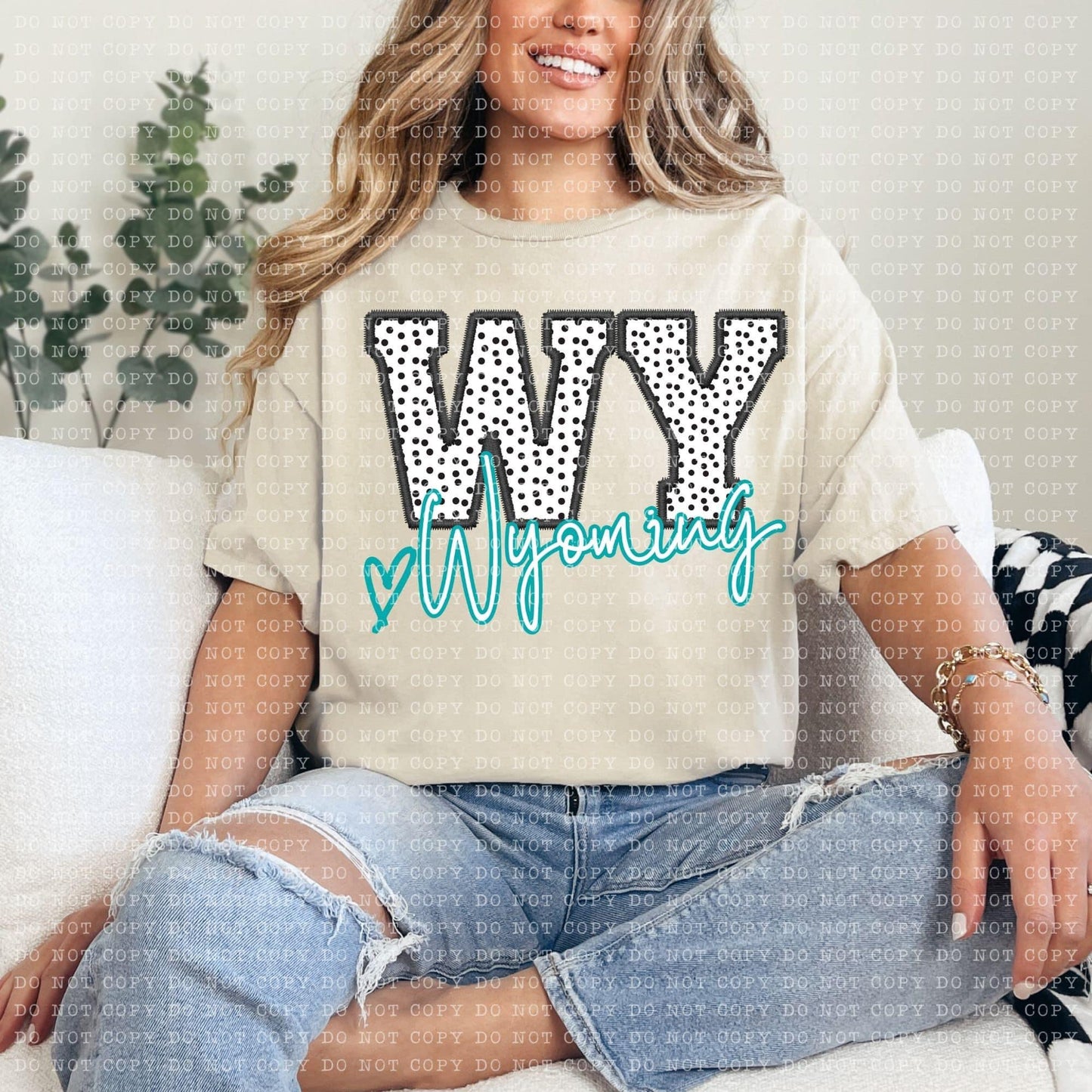 Wyoming Dotted Faux Embroidery DTF Transfer Design