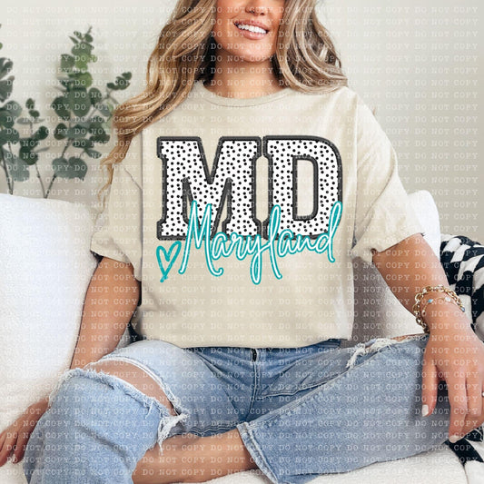 Maryland Dotted Faux Embroidery DTF Transfer Design