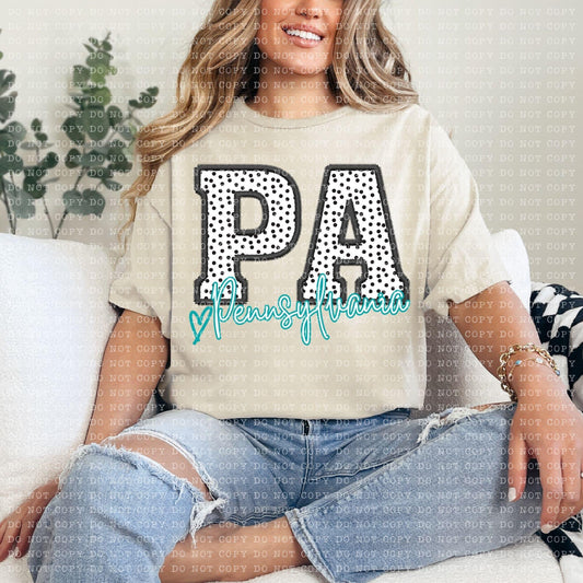 Pennsylvania Dotted Faux Embroidery DTF Transfer Design