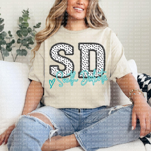 South Dakota Dotted Faux Embroidery DTF Transfer Design