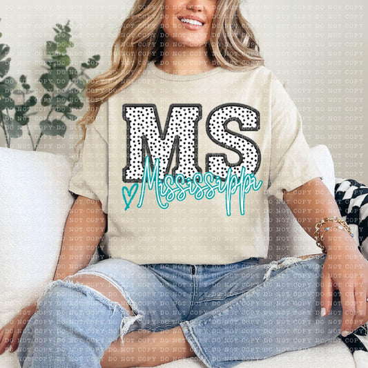 Mississippi Dotted Faux Embroidery DTF Transfer Design