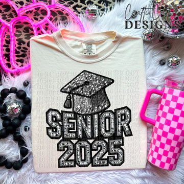 Senior 2025 Black Faux Rhinestones DTF Transfer Design