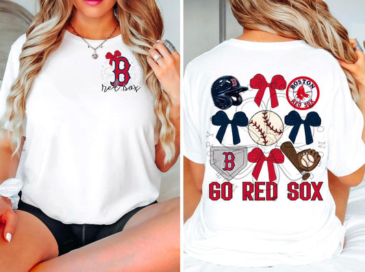 Red Sox Bow DTF Transfer Design Oversized With Pocket