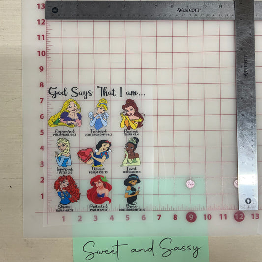 God says that I am… Princess Cursive DTF Transfer Design