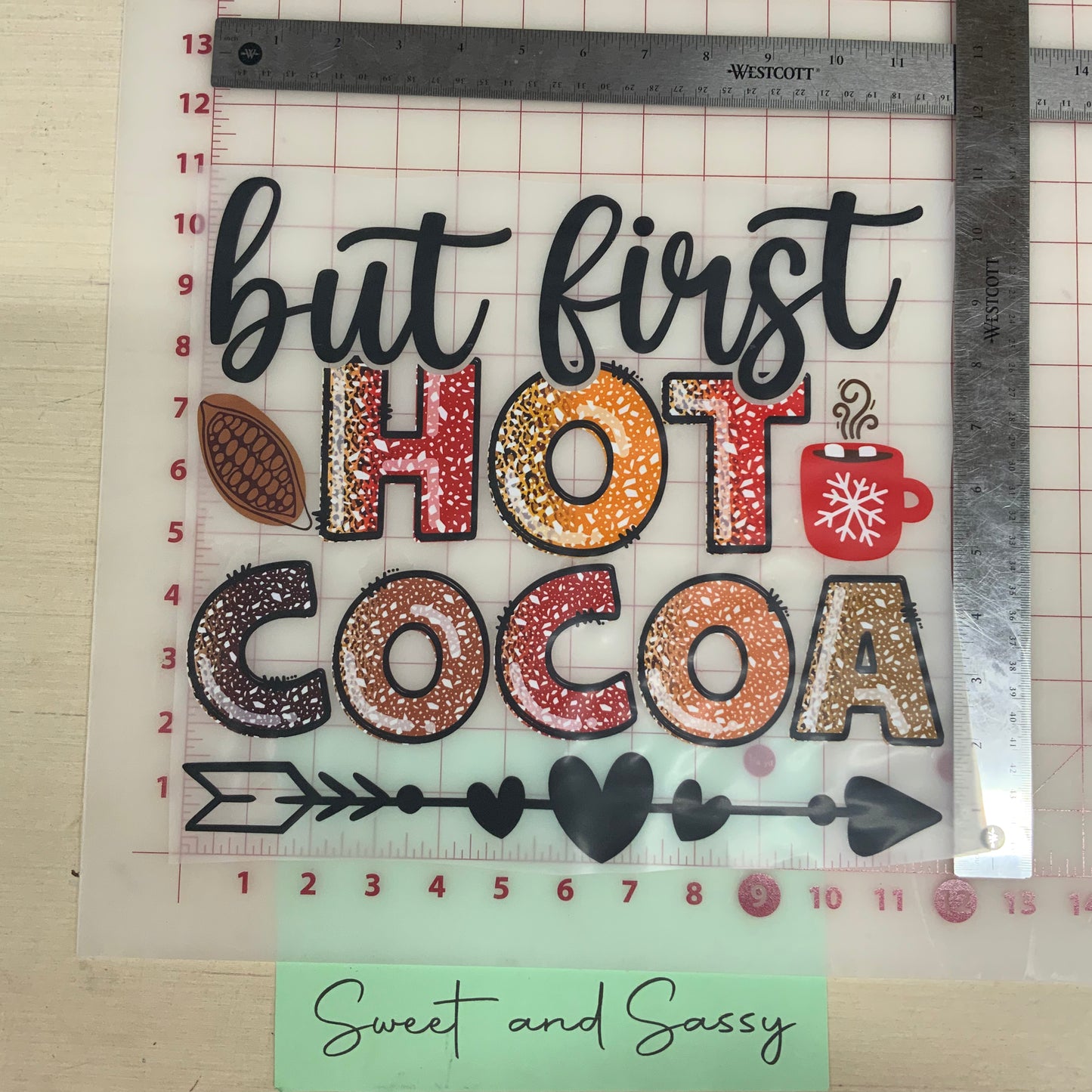 "But first, Hot Cocoa" DTF Transfer Design