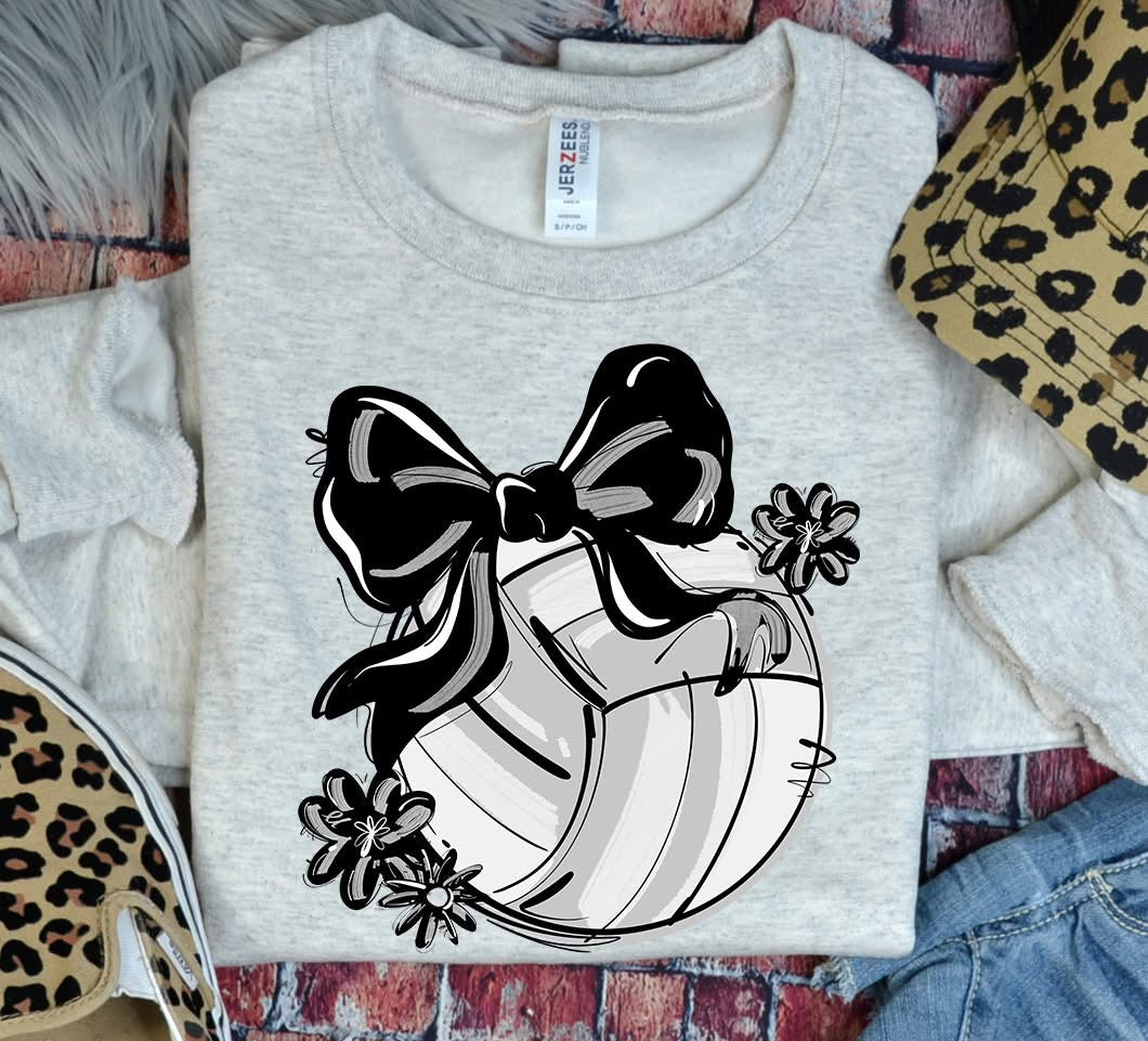 Play Ball Volleyball Team Color Bow DTF Transfer Design