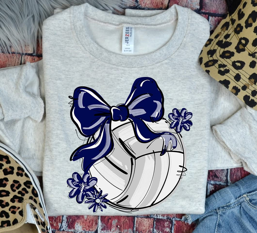 Play Ball Volleyball Team Color Bow DTF Transfer Design