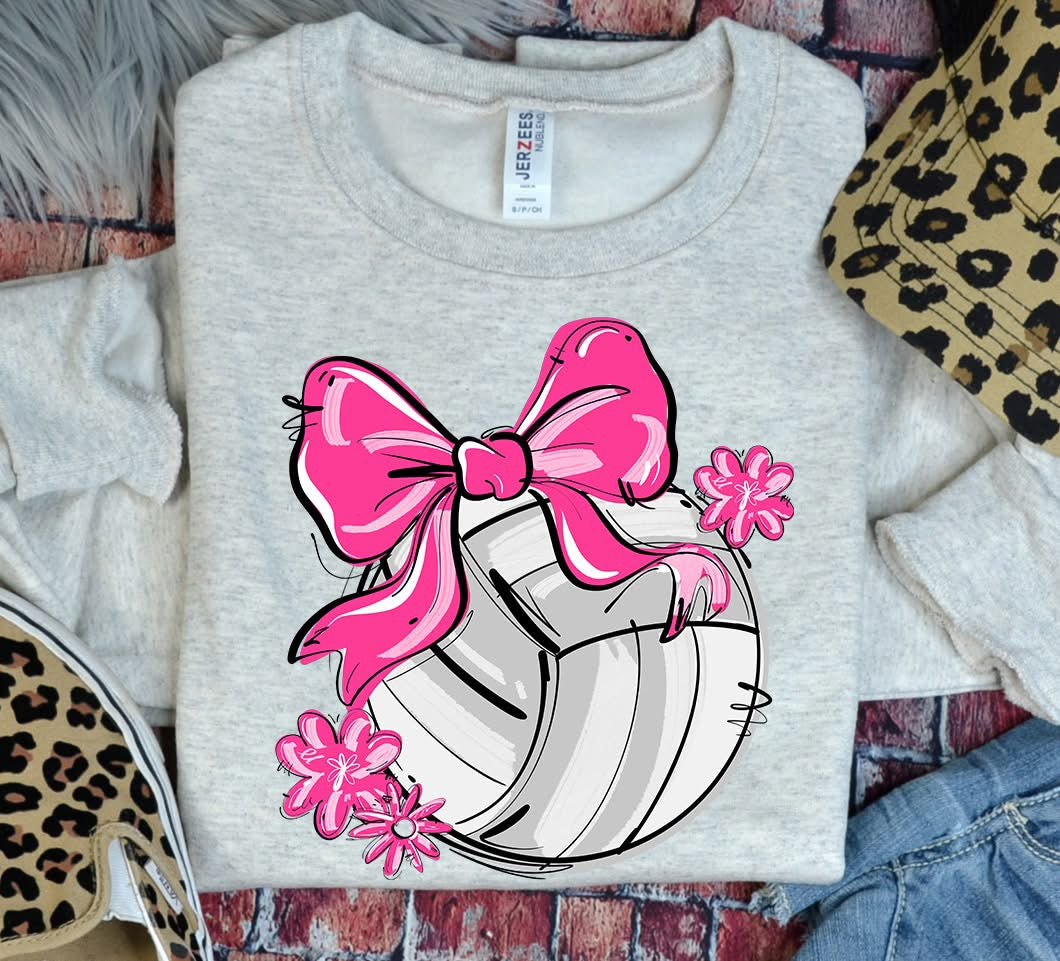 Play Ball Volleyball Team Color Bow DTF Transfer Design
