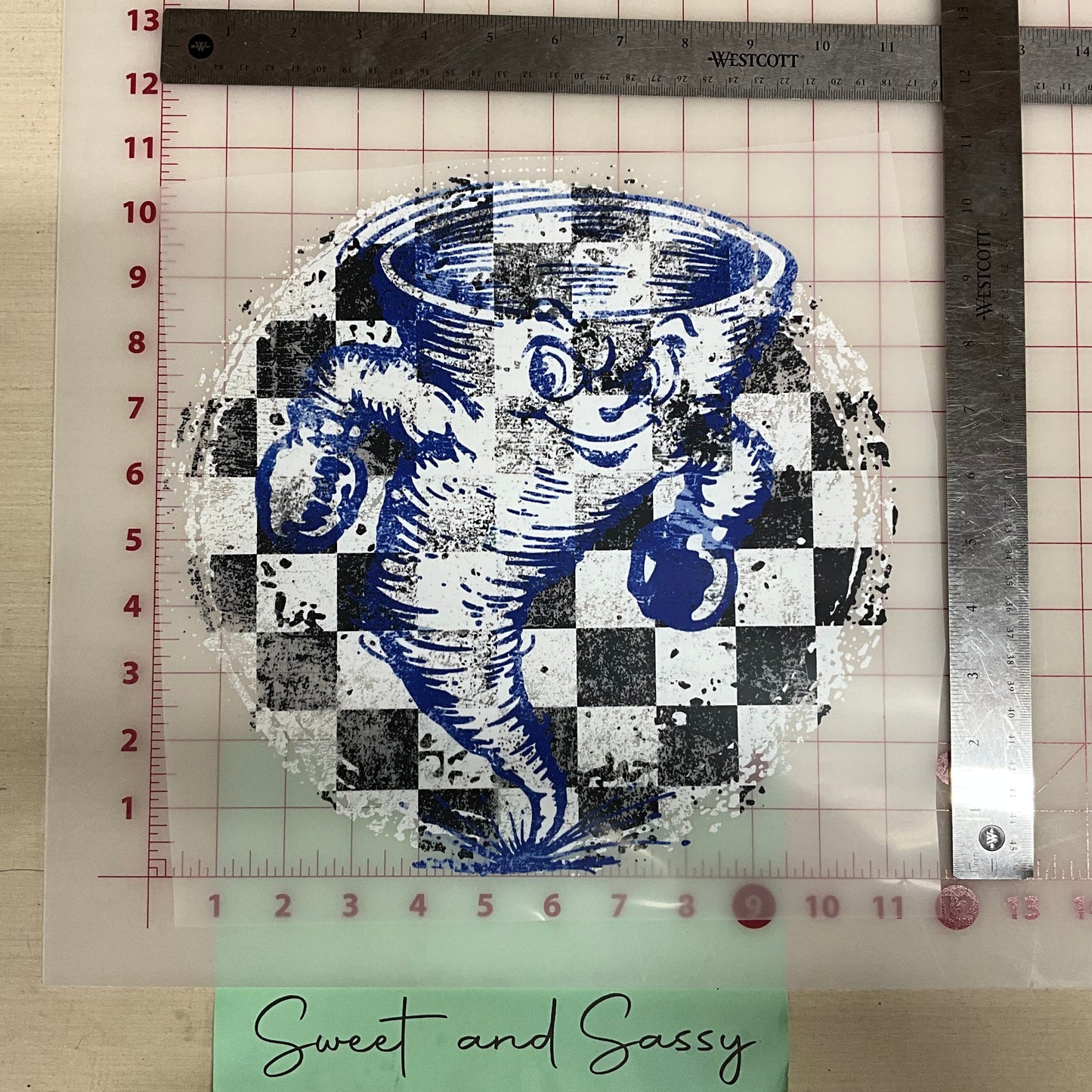 CHECKERED DISTRESSED DTF TORNADO MASCOT Transfer Design