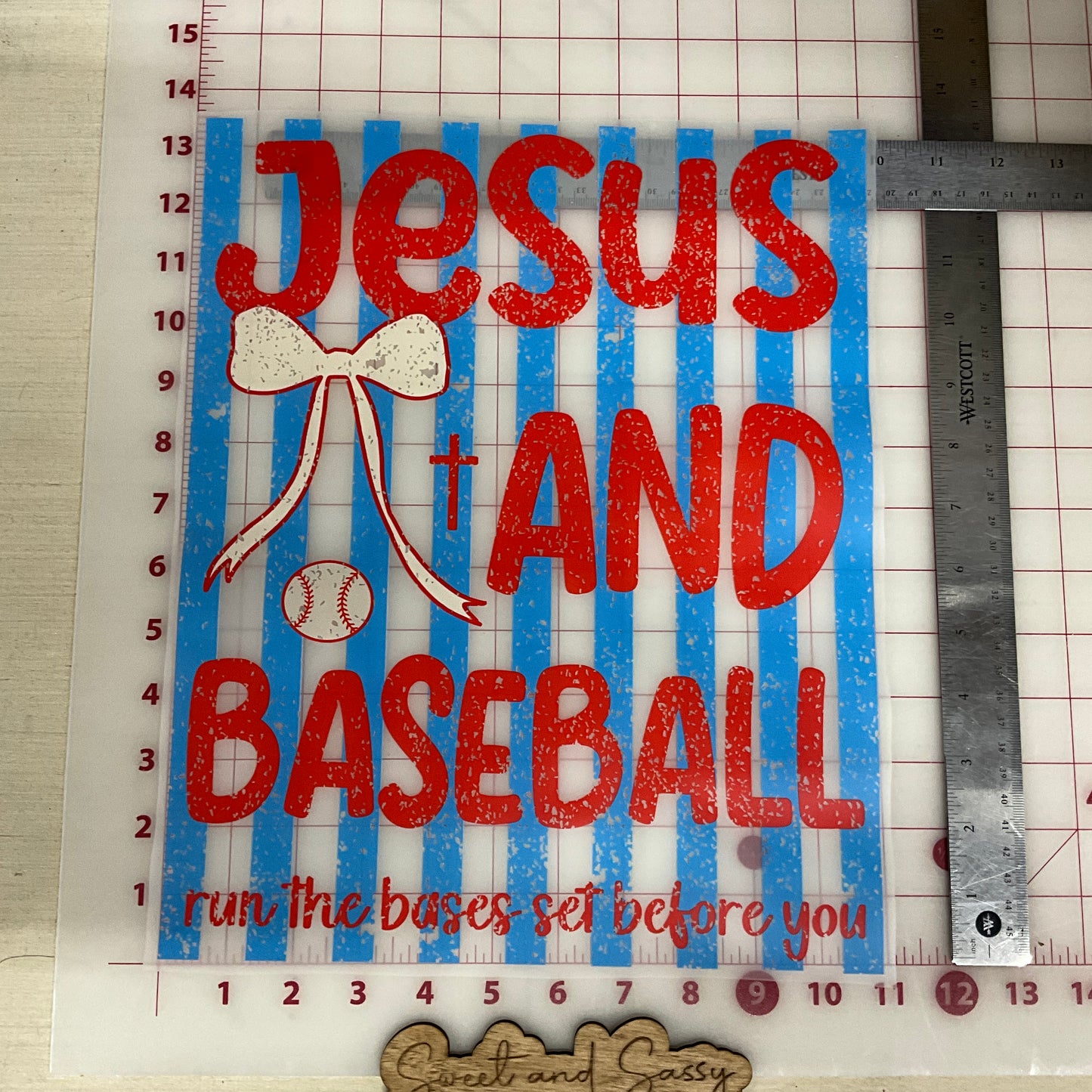 Jesus And Baseball Striped DTF Transfer Design