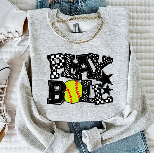 Play Ball Softball Team Color DTF Transfer Design