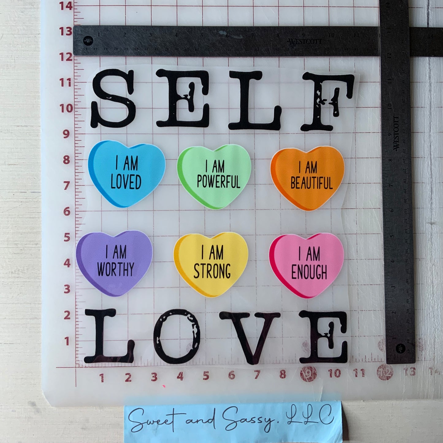 Self Love Candy Hearts DTF Transfer Design