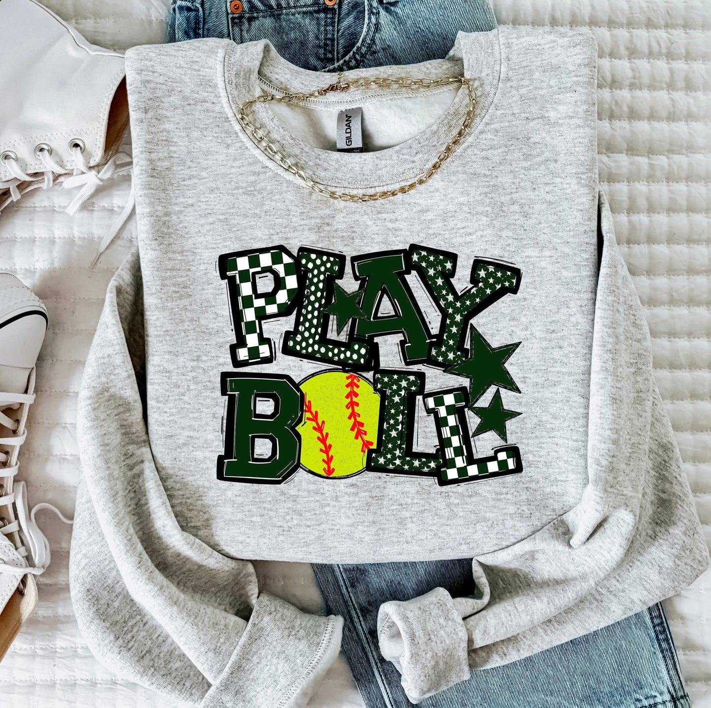 Play Ball Softball Team Color DTF Transfer Design