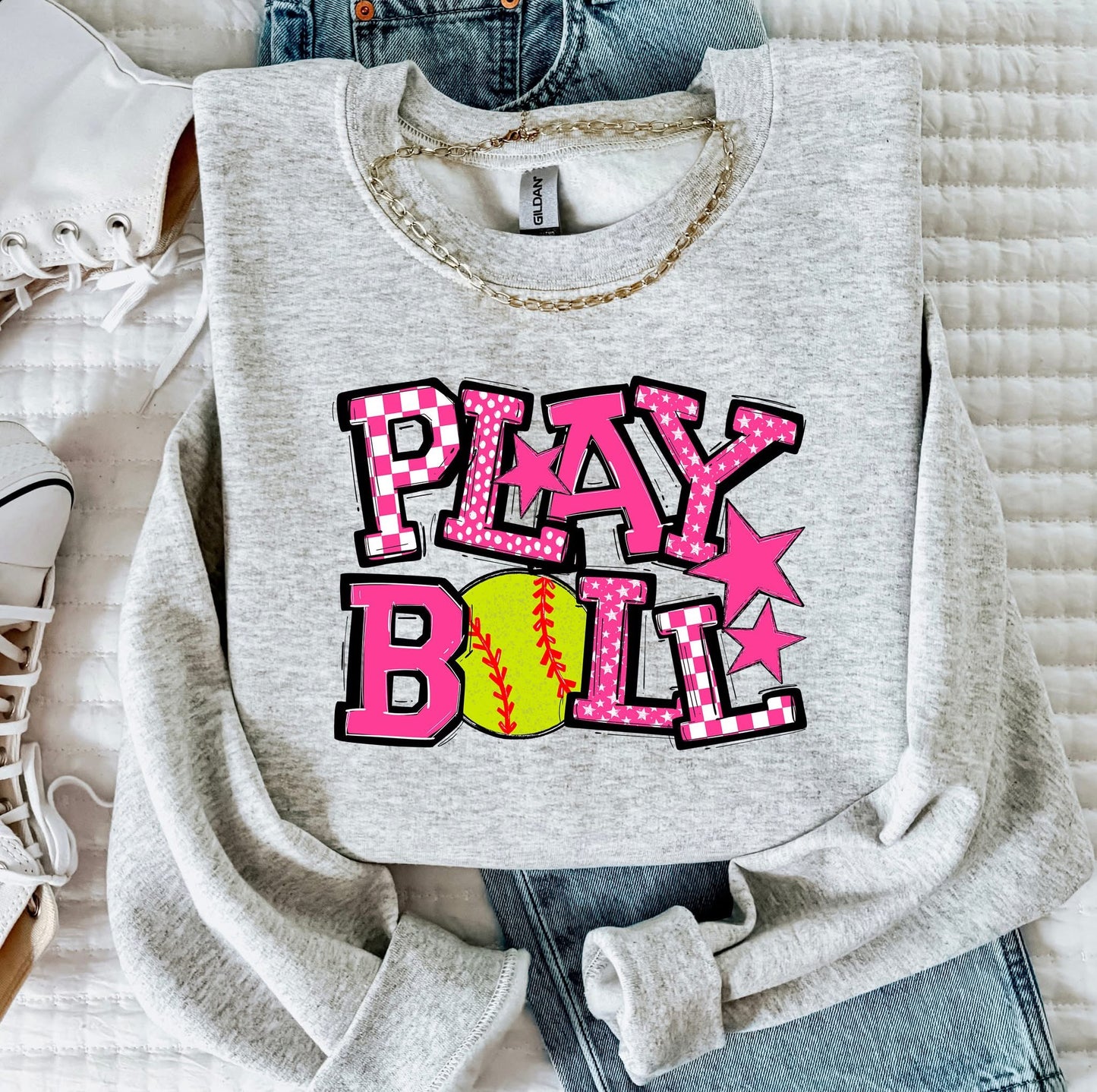 Play Ball Softball Team Color DTF Transfer Design