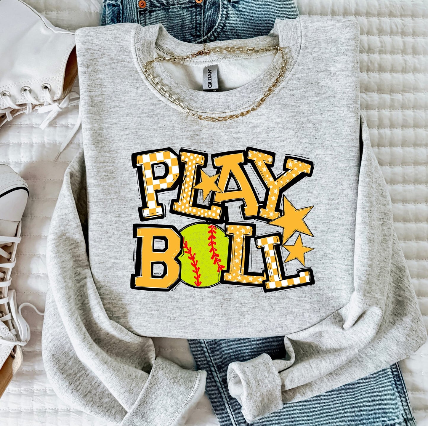 Play Ball Softball Team Color DTF Transfer Design