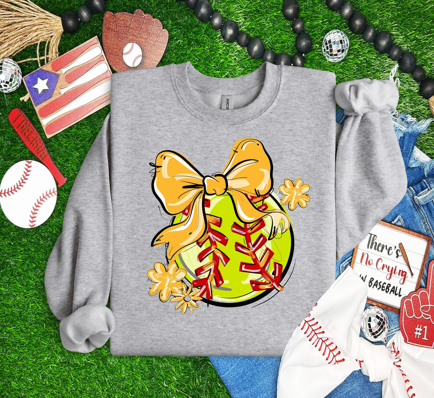 Play Ball Softball Team Color Bow DTF Transfer Design